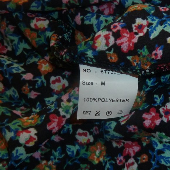 Beautiful Black Dress with Colorful Flowers, S M - Picture 11 of 11